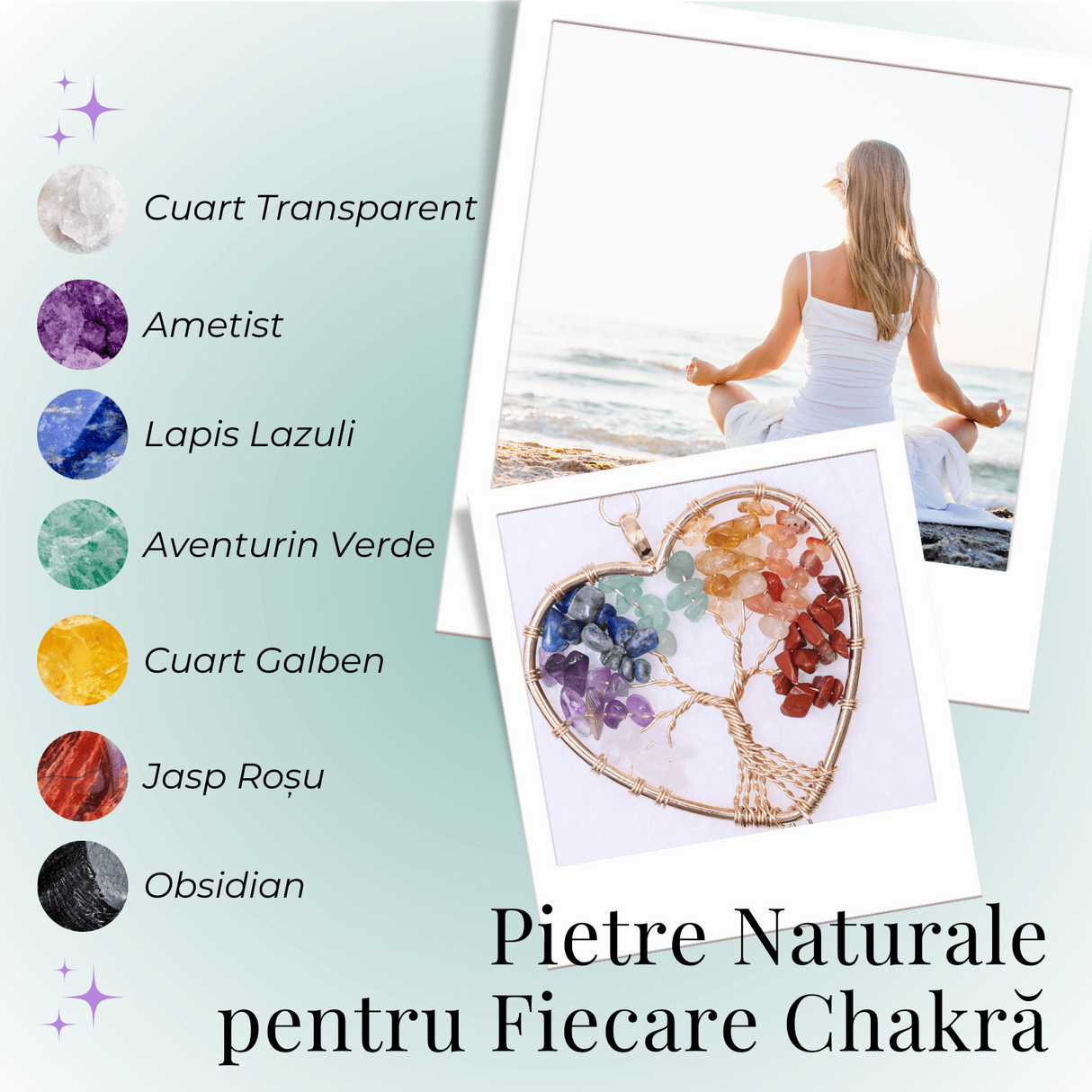 Semn de Carte Elastic cu Cristale Chakra - Forma Inima, Metal Vintage