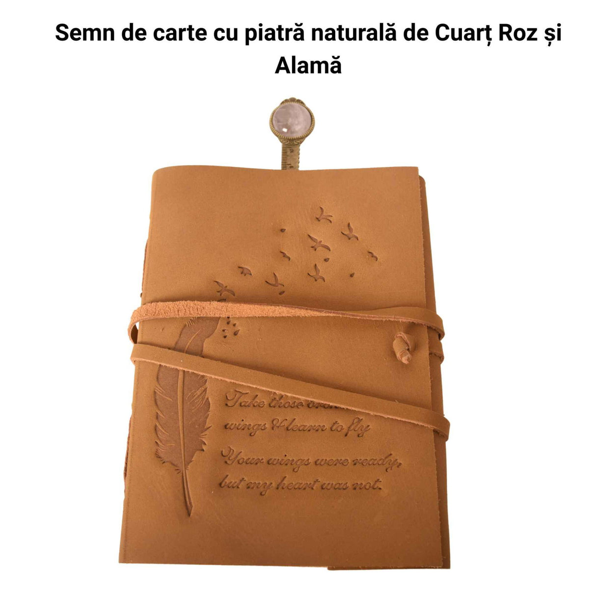 Semn de Carte Elegant cu Piatra Naturala de Cuart Roz si Alama