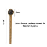 Semn de Carte Elegant cu Piatra Naturala de Obsidian si Alama