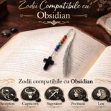 Semn de Carte cu Cruce din Obsidian si Pietrele celor 7 Chakre