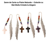 Semn de Carte cu Cruce din Obsidian si Pietrele celor 7 Chakre