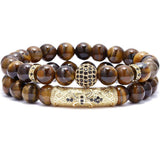 Set 2 Bratari elastice cu pietre semipretioase ochi de tigru de 8 mm - bratara pentru meditatie, yoga, reiki