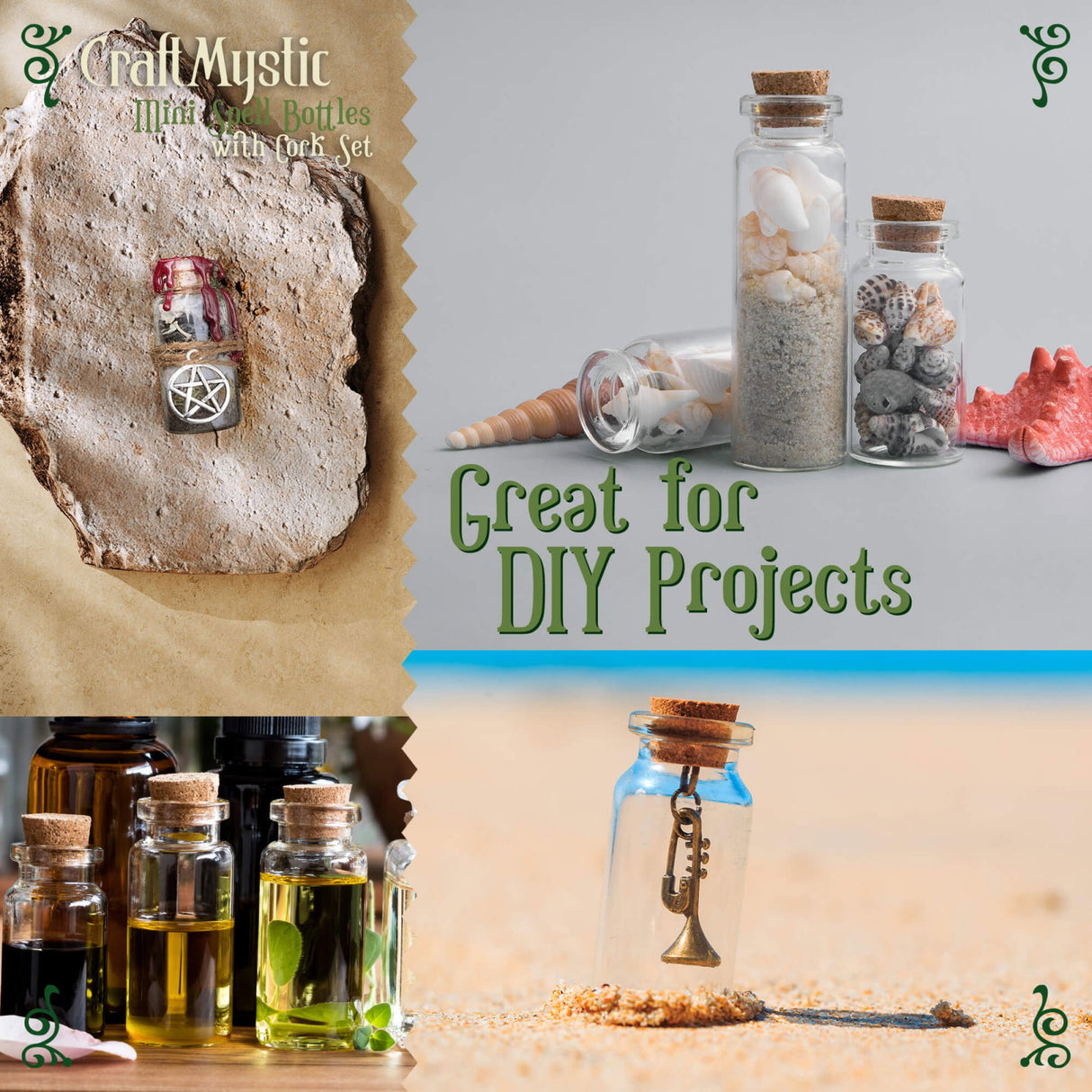 Set 60 de sticlute cu dop de pluta - Sticle miniatura cu capace si accesorii - Mini borcane din sticla transparenta - Mini sticlute decorative pentru nunti, botezuri, potiuni, proiecte craft DIY