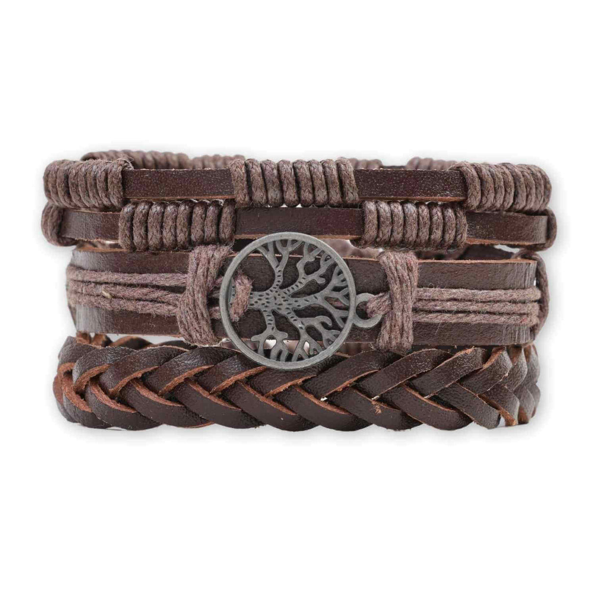 Set 3 Brățări Inedite cu Arborele Vieții si piele sintetica maro- Stil și Protecție