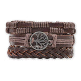 Set 3 Brățări Inedite cu Arborele Vieții si piele sintetica maro- Stil și Protecție