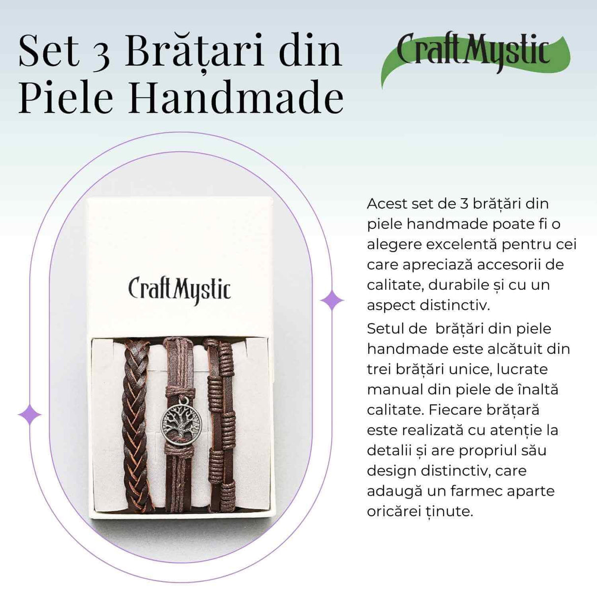 Set 3 Brățări Inedite cu Arborele Vieții si piele sintetica maro- Stil și Protecție