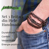 Set 3 Brățări Inedite cu Arborele Vieții si piele sintetica maro- Stil și Protecție