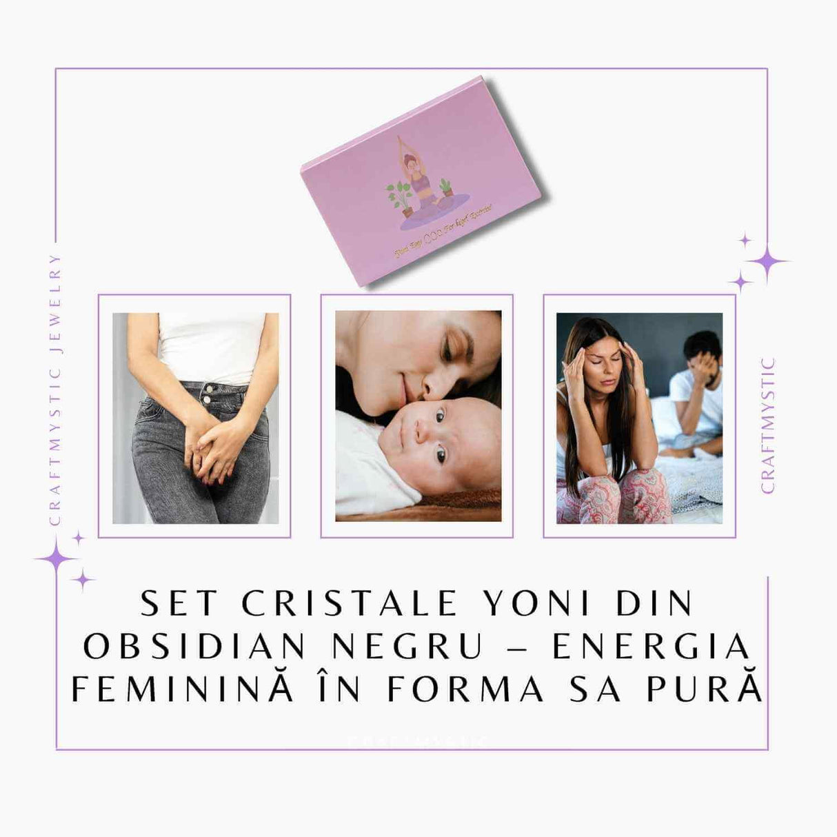 Set Cristale Yoni din Obsidian Negru – Vindecare Feminin Sacra si Eliberare Energetica