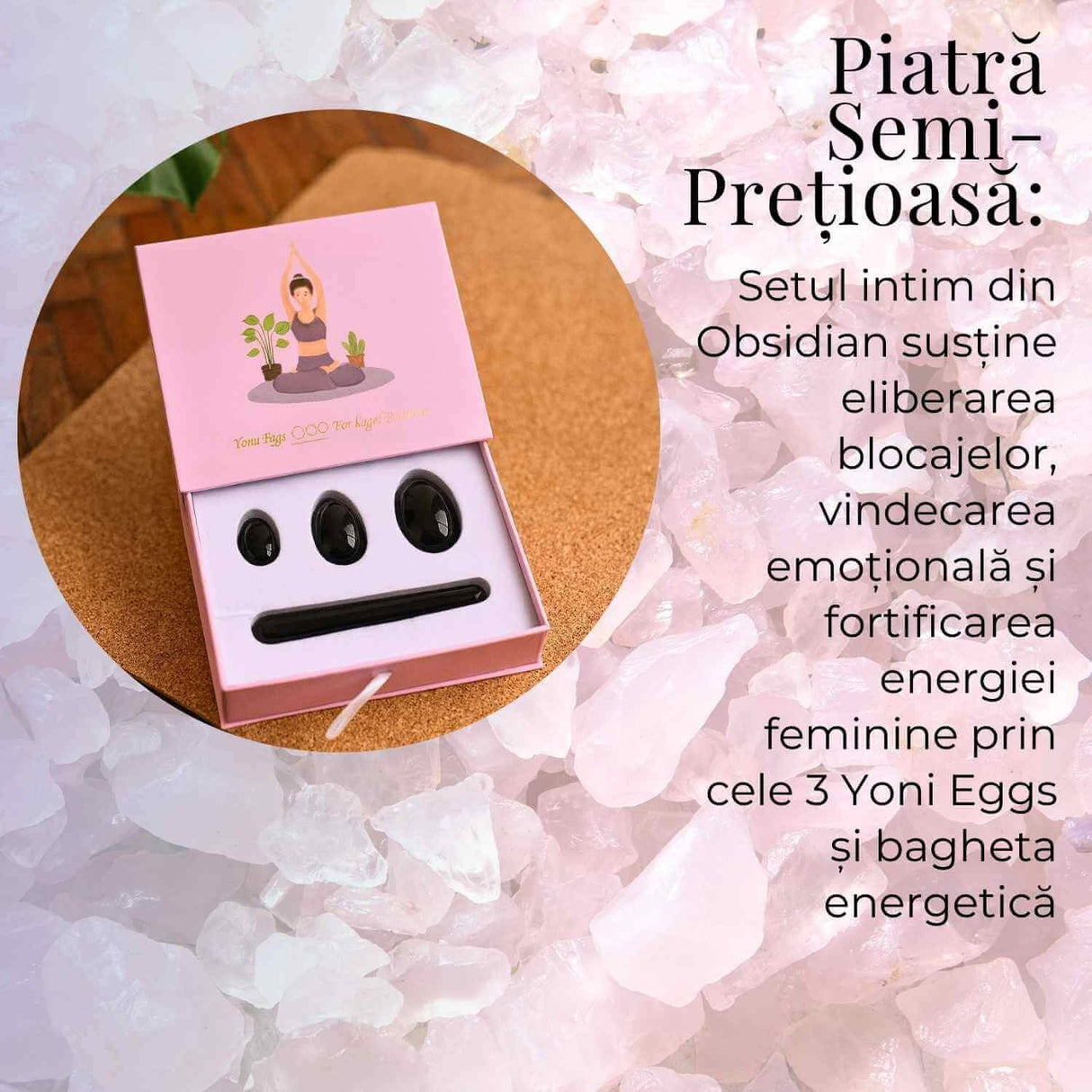 Set Cristale Yoni din Obsidian Negru – Vindecare Feminin Sacra si Eliberare Energetica
