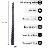 Set 4 Lumanari negre spirala de 25 cm - Lumanari fara picurare si fara parfum - Perfecte ca lumanari pentru cina, ocazii speciale