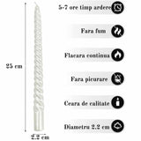 Set 4 Lumanari albe spirala de 25 cm - Lumanari fara picurare si fara parfum - Perfecte ca lumanari pentru cina, ocazii speciale