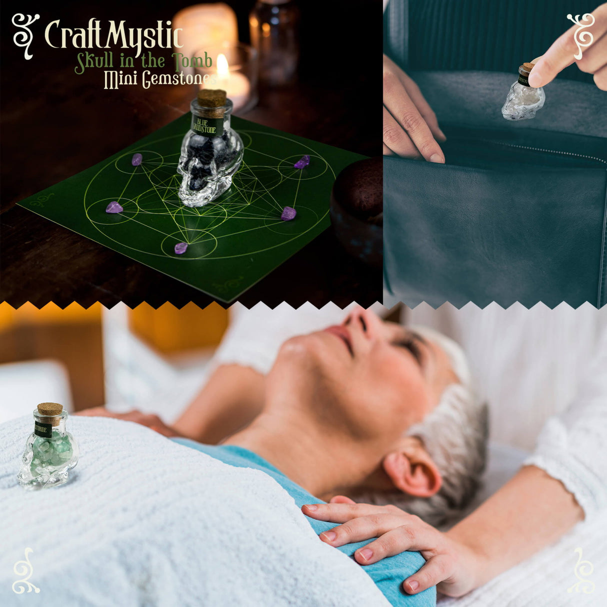 Set 14 Mini Cristale Naturale in sticlute cu forma de craniu - Un cadou perfect pentru incepatori in magie si vindecare spirituala - Cristale si pietre chakra Wiccan