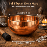 Bol Tibetan Extra Mare din Cupru Nobil 21 cm – Instrument de Armonizare, Vindecare si Echilibru Energetic