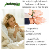Set bratari cuplu Agat rosu, verde cu accesoriu Mos Craciun si fulg de nea - iubire si protectie