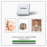 Set bratari cuplu Agat rosu, verde cu accesoriu Mos Craciun si fulg de nea - iubire si protectie