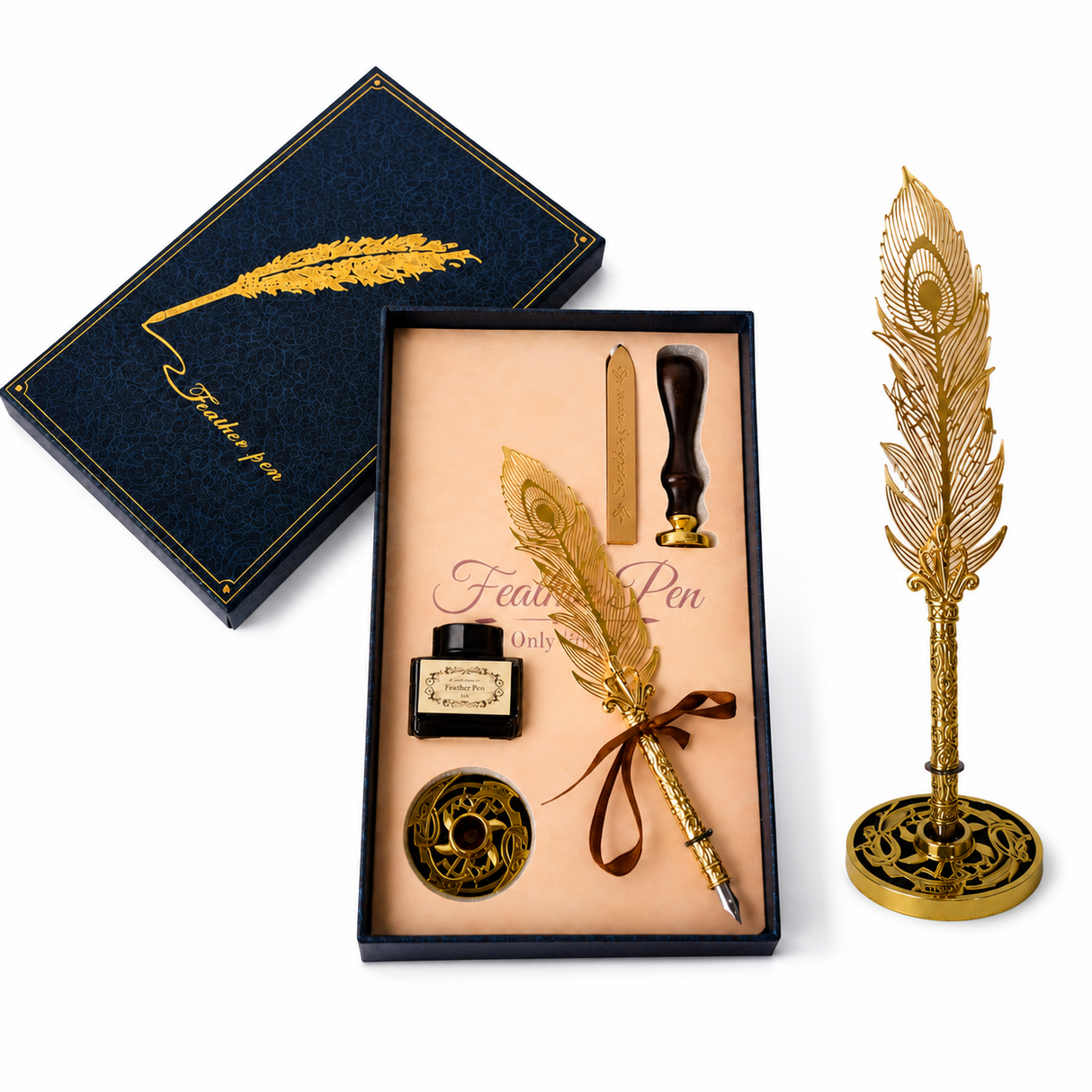 Set Stilou Pana Aurie Metalica Vintage – Eleganta si Cadou Special pentru Caligrafie