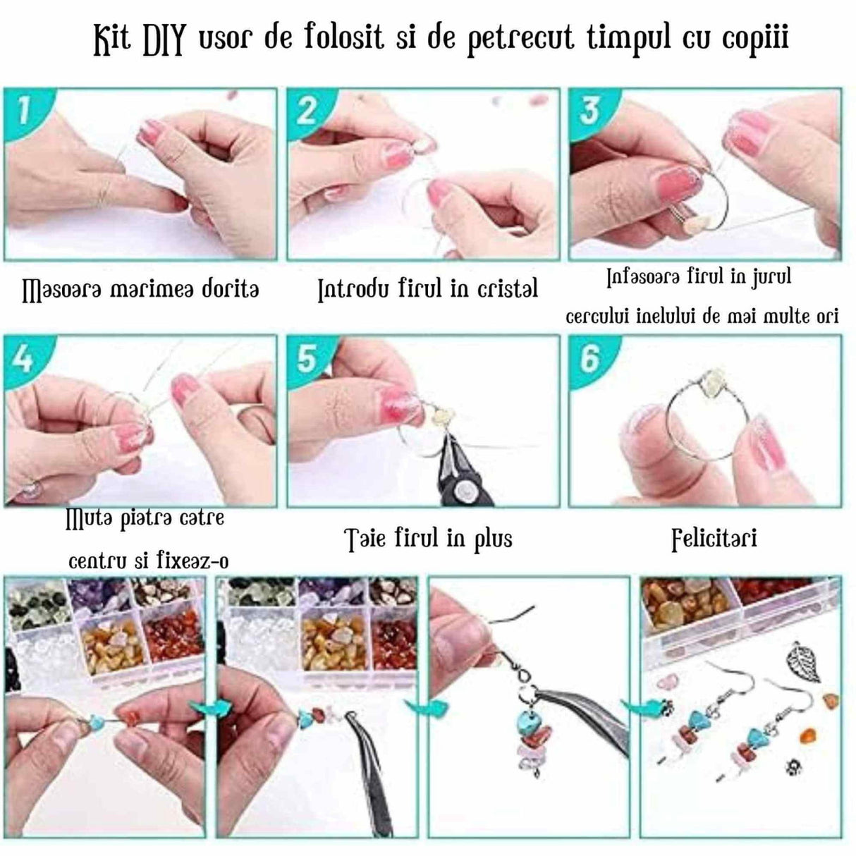 Set de Confectionare Bijuterii cu 28 de tipuri de Cristale Kitul Perfect pentru Copii si Pasionatii de Handmade