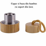 Sticla pentru apa cu varf cristal Lapis Lazuli si Bambus - Capacitate 500 ml si include husa de protectie neagra