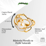 Bijuterie inspirata de natura - Inel floare de camelie cu perla si scoica