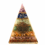 Piramida Orgonica de 11.5 cm cu 7 Pietre Naturale pentru Cele 7 Chakre si Simbolul 'Floarea Vietii' - Protectie impotriva Radiatiilor EMF si Amplificare a Energiei Pozitive