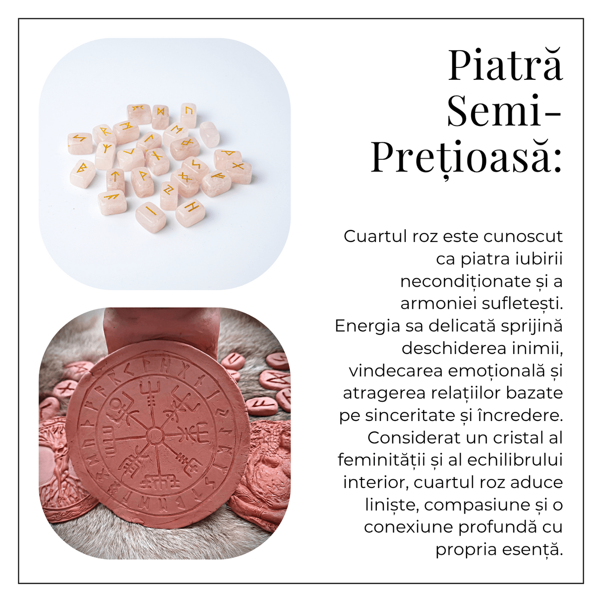 Set Rune din Cuart Roz Natural – Iubire, Claritate si Armonie Interioara