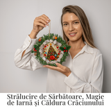 Coronita de Craciun cu Cuart Roz Brut - Armonie, Iubire si Magie Festiva