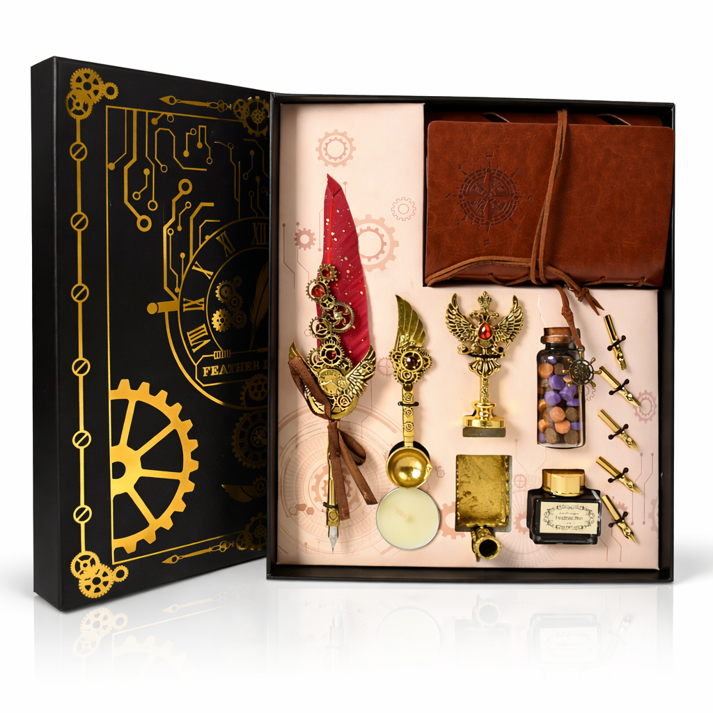 Set Pana rosie cu penita si mini Jurnal – Scris Artistic, Sigilii si Cadou Caligrafie