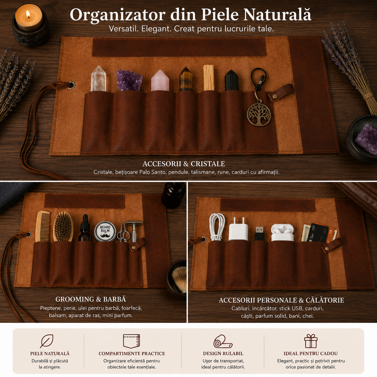 Organizator Multifunctional din Piele Naturala – Eleganta, Ordine si Protectie pentru Accesoriile Tale