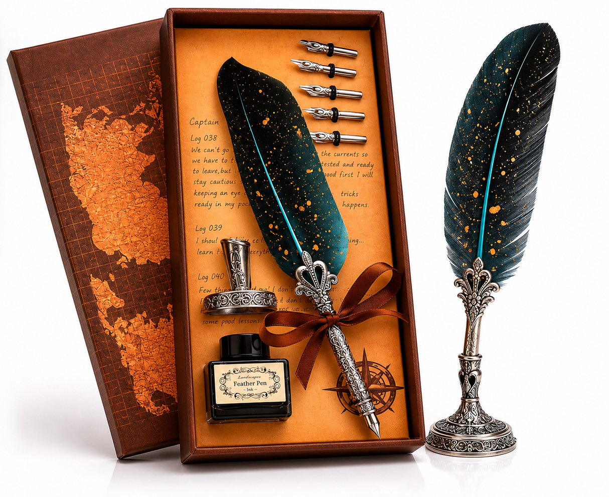 Set Stilou Pana Verde Vintage – Eleganta si Creativitate pentru Scris Artistic