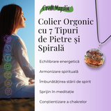 Colier Reglabil Orgonic cu Pietre pentru Cele 7 Chakre si Semnul \"Puterii\" Spirala
