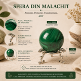 Sfera din Malachit Natural cu Suport Metalic – Protectie, Echilibru si Transformare