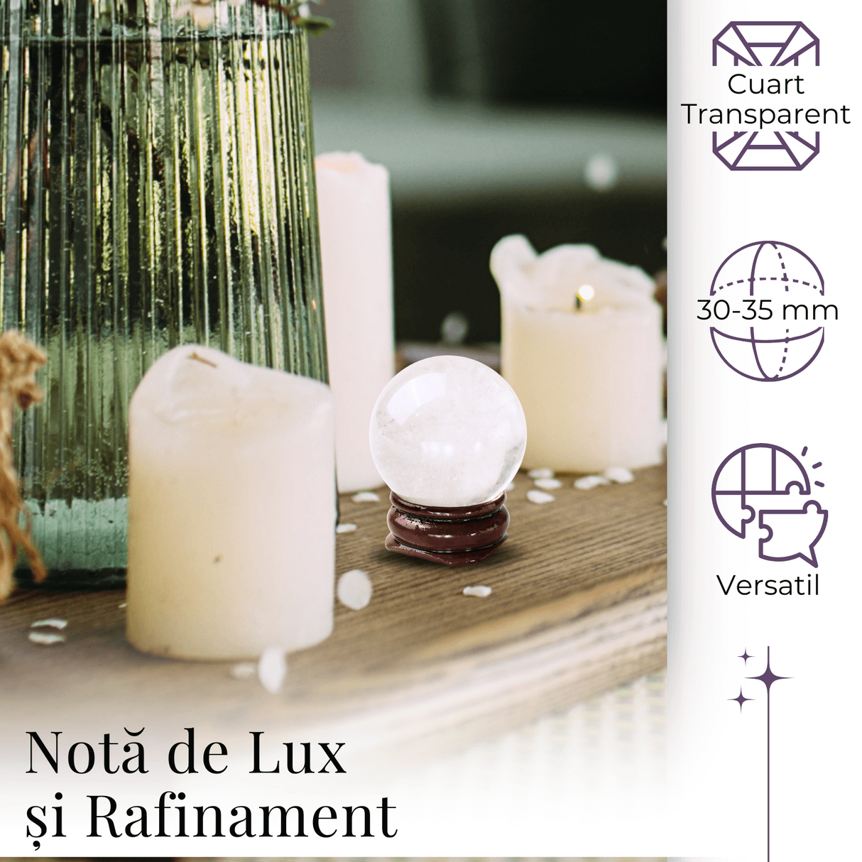 Sfera din Cuart Transparent Natural, 1 buc, 30-35 mm - Piatra Semipretioasa pentru Cadouri, Meditatie si Claritate