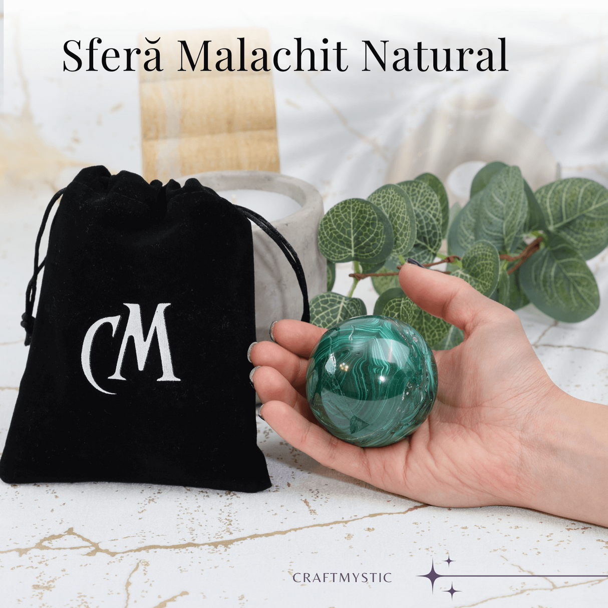 Sfera Malachit natural 50-55 mm 300-350 g - Focalizarea Energiilor de Vindecare