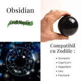Sfera Obsidian Negru 100% Natural 80 mm cu Suport Lemn India - Protectie si Purificare Energetica