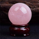 Sfera din Cuart Roz 25-30 mm, minge de cristal decorativa, cu suport de lemn - Pentru decor, meditație, vindecare