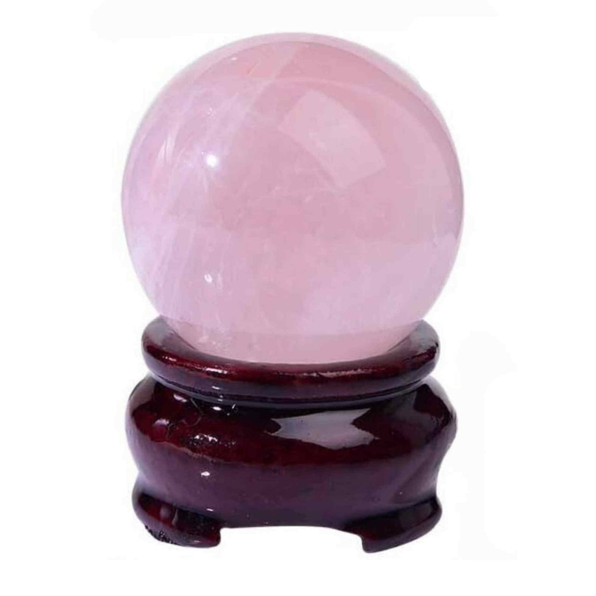 Sfera din Cuart Roz 25-30 mm, minge de cristal decorativa, cu suport de lemn - Pentru decor, meditație, vindecare