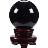 Sfera pudra obsidian negru 80 mm , minge de cristal decorativa, cu suport de lemn - Pentru decor, meditație, vindecare