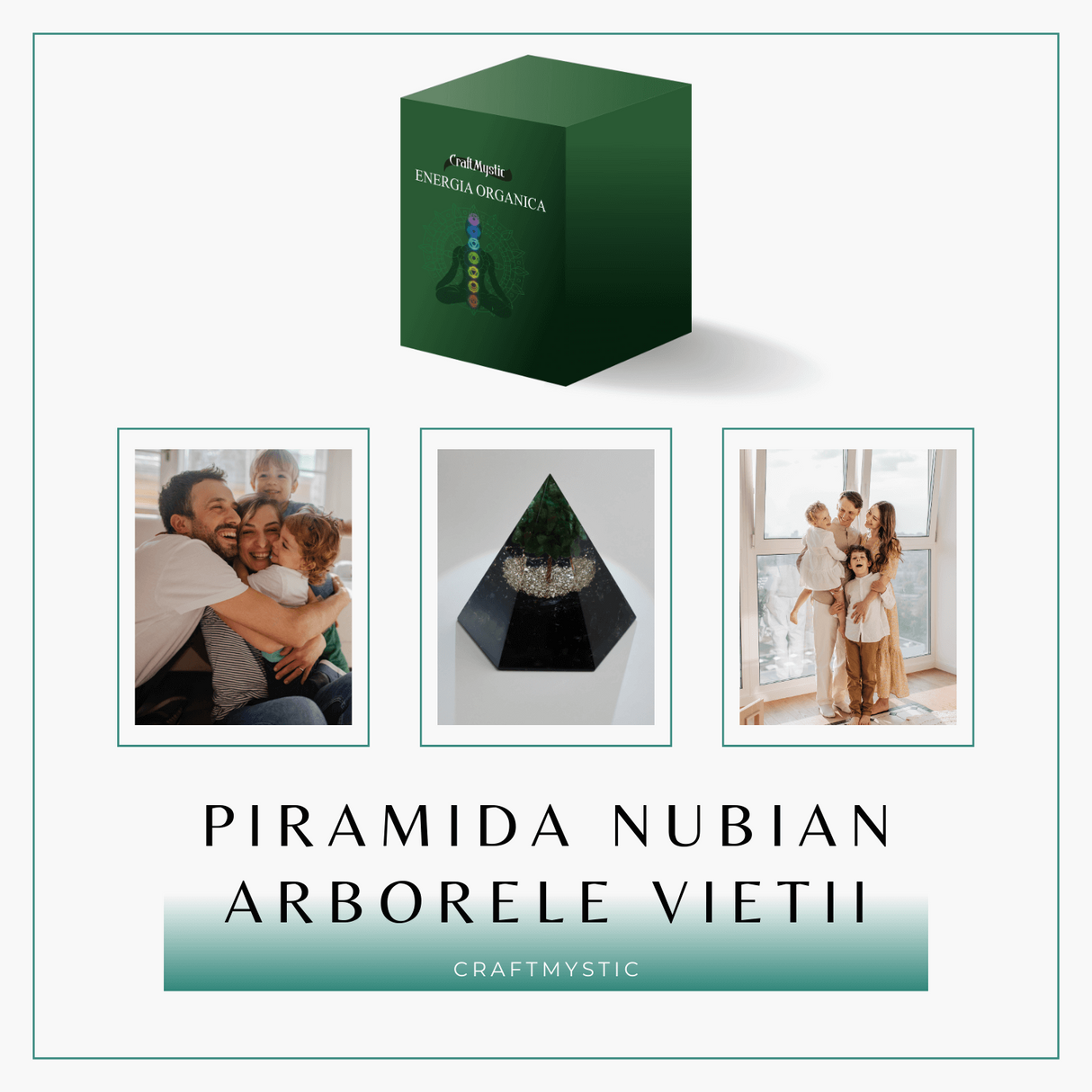 Piramida Orgonica 6 fete 90 mm Nubiana din Turmalina Neagra si Arborele Vietii Jad Verde