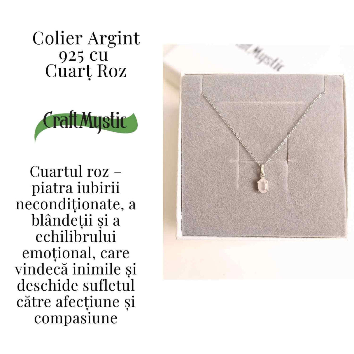 Iubire si Echilibru Emotional - Colier Cuart Roz Argint 925