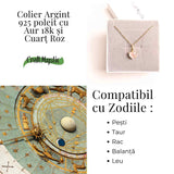 Iubire si Blandete - Colier din Argint 925 Placat cu Aur 18K cu Cuart Roz fatetat in Forma de Inima