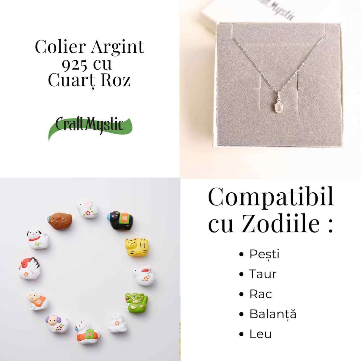 Iubire si Echilibru Emotional - Colier Cuart Roz Argint 925