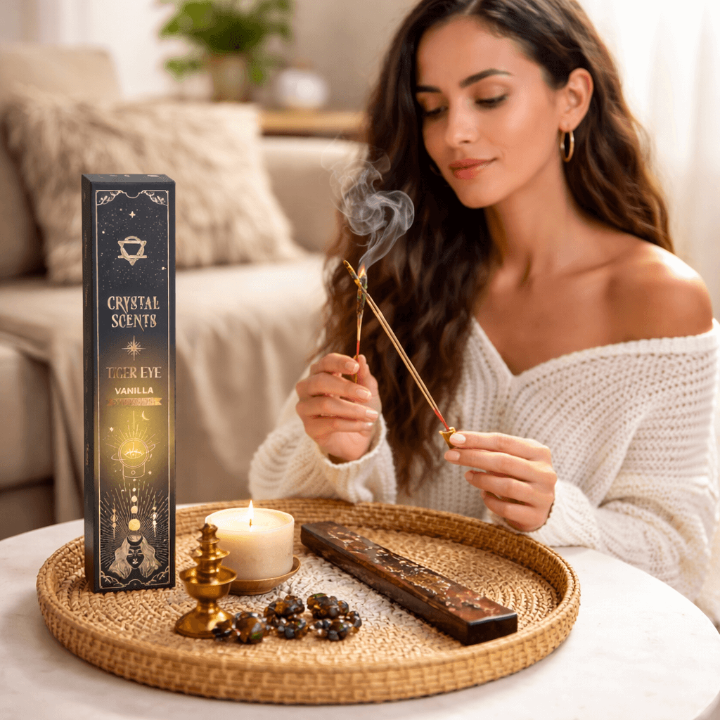 Smudge Kit cu Ochi de Tigru si Betisoare Parfumate cu Aroma de Vanilie - Protectie si Curaj Interior