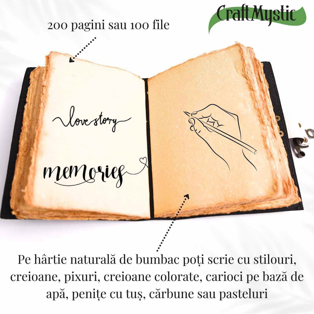 Jurnal din piele naturala cu incuietoare epoca, fazele lunii si fluture - Magie si creativitate