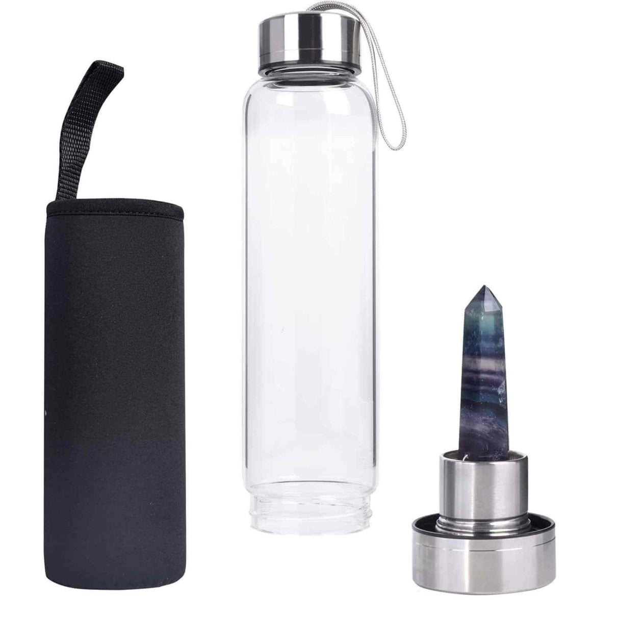 Sticla de apa cu varf de cristal Fluorit – Perfect pentru meditatie - Cadouri speciale pentru femei barbati prieteni