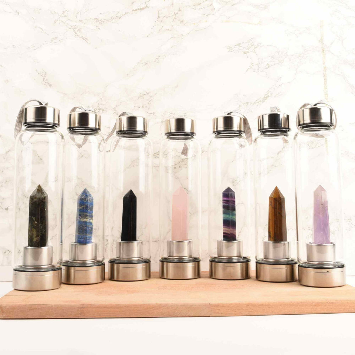Sticla de apa cu varf de cristal Labradorit – Perfect pentru meditatie - Cadouri speciale pentru femei barbati prieteni