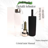 Sticla de apa cu varf de cristal Ametist - Perfect pentru meditatie - Cadouri speciale pentru femei barbati prieteni