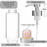 Dozator Otel Inoxidabil de Sapun din Sticla cu Cristale de Ametist de 400ml Eleganta si Energie in Baia si Bucataria Ta
