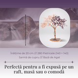 Copacel Decorativ cu Ametist si Cuart Roz pe Baza de Agat - Armonie si Energie - 20 cm, 280 Pietricele