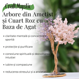 Copacel Decorativ cu Ametist si Cuart Roz pe Baza de Agat - Armonie si Energie - 20 cm, 280 Pietricele