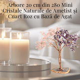 Copacel Decorativ cu Ametist si Cuart Roz pe Baza de Agat - Armonie si Energie - 20 cm, 280 Pietricele